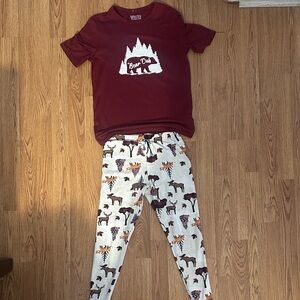 Refuge Maroon and White Bear Club Pajama Set